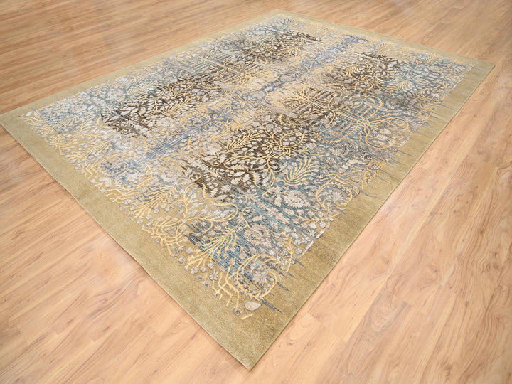 9'2" x 12'0" New Hand Knotted Brown Wool & Silk Rectangle Oriental Rug - MOA10263680