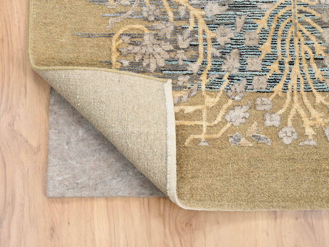 9'2" x 12'0" New Hand Knotted Brown Wool & Silk Rectangle Oriental Rug - MOA10263680