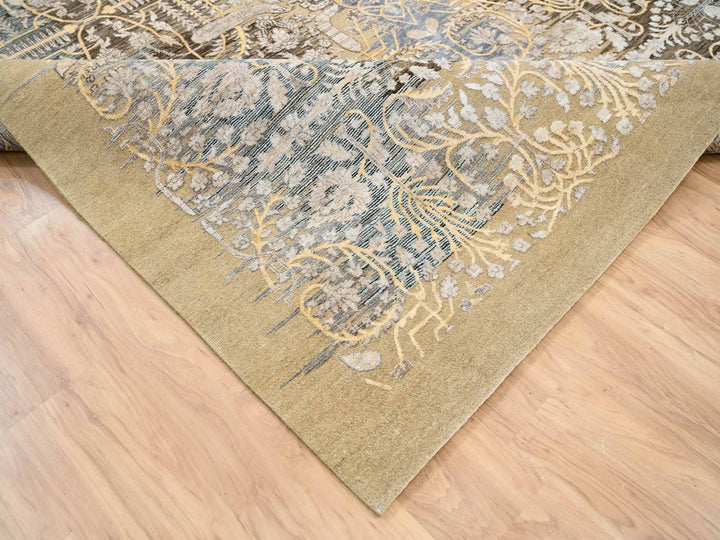 9'2" x 12'0" New Hand Knotted Brown Wool & Silk Rectangle Oriental Rug - MOA10263680