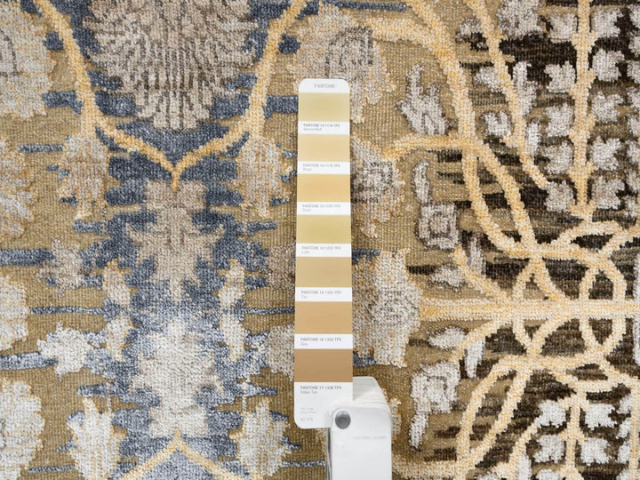 9'2" x 12'0" New Hand Knotted Brown Wool & Silk Rectangle Oriental Rug - MOA10263680