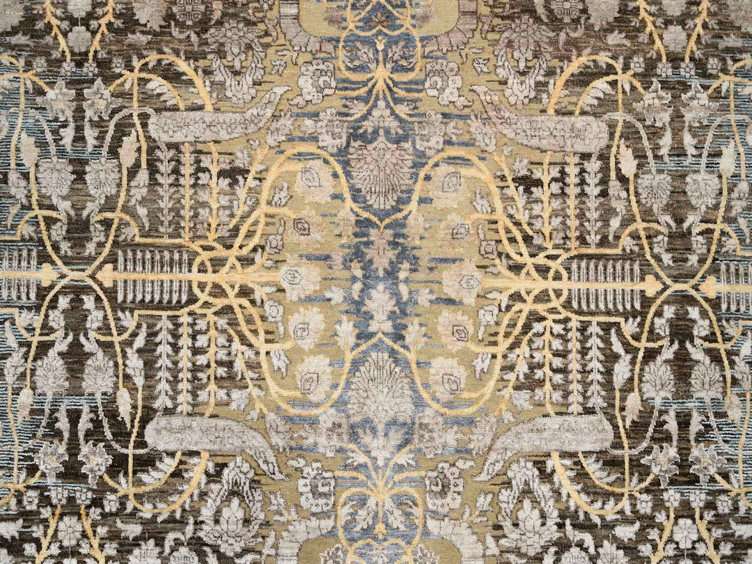9'2" x 12'0" New Hand Knotted Brown Wool & Silk Rectangle Oriental Rug - MOA10263680