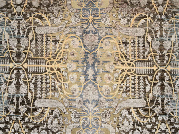 9'2" x 12'0" New Hand Knotted Brown Wool & Silk Rectangle Oriental Rug - MOA10263680