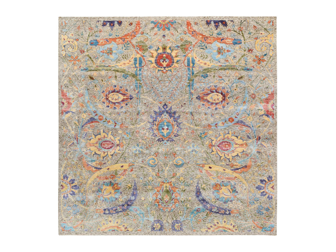 8'0" x 8'0" New Hand Knotted Beige Wool & Silk Square Oriental Rug - MOA10263683