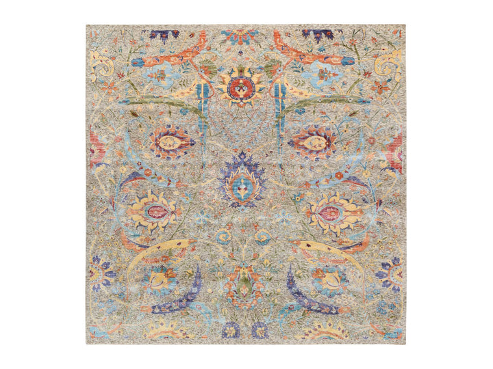 8'0" x 8'0" New Hand Knotted Beige Wool & Silk Square Oriental Rug - MOA10263683