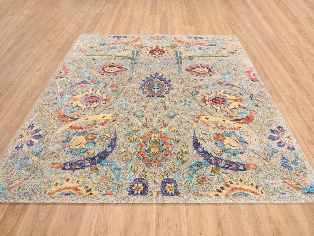 8'0" x 8'0" New Hand Knotted Ivory Wool & Silk Square Oriental Rug - MOA10263683