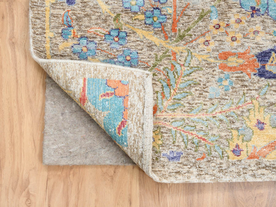 8'0" x 8'0" New Hand Knotted Beige Wool & Silk Square Oriental Rug - MOA10263683