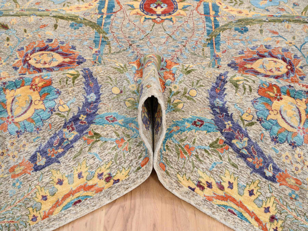 8'0" x 8'0" New Hand Knotted Ivory Wool & Silk Square Oriental Rug - MOA10263683