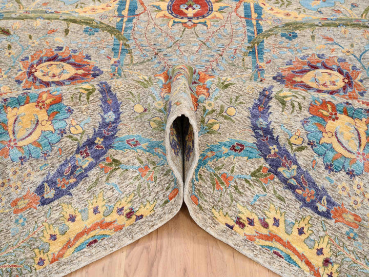 8'0" x 8'0" New Hand Knotted Ivory Wool & Silk Square Oriental Rug - MOA10263683