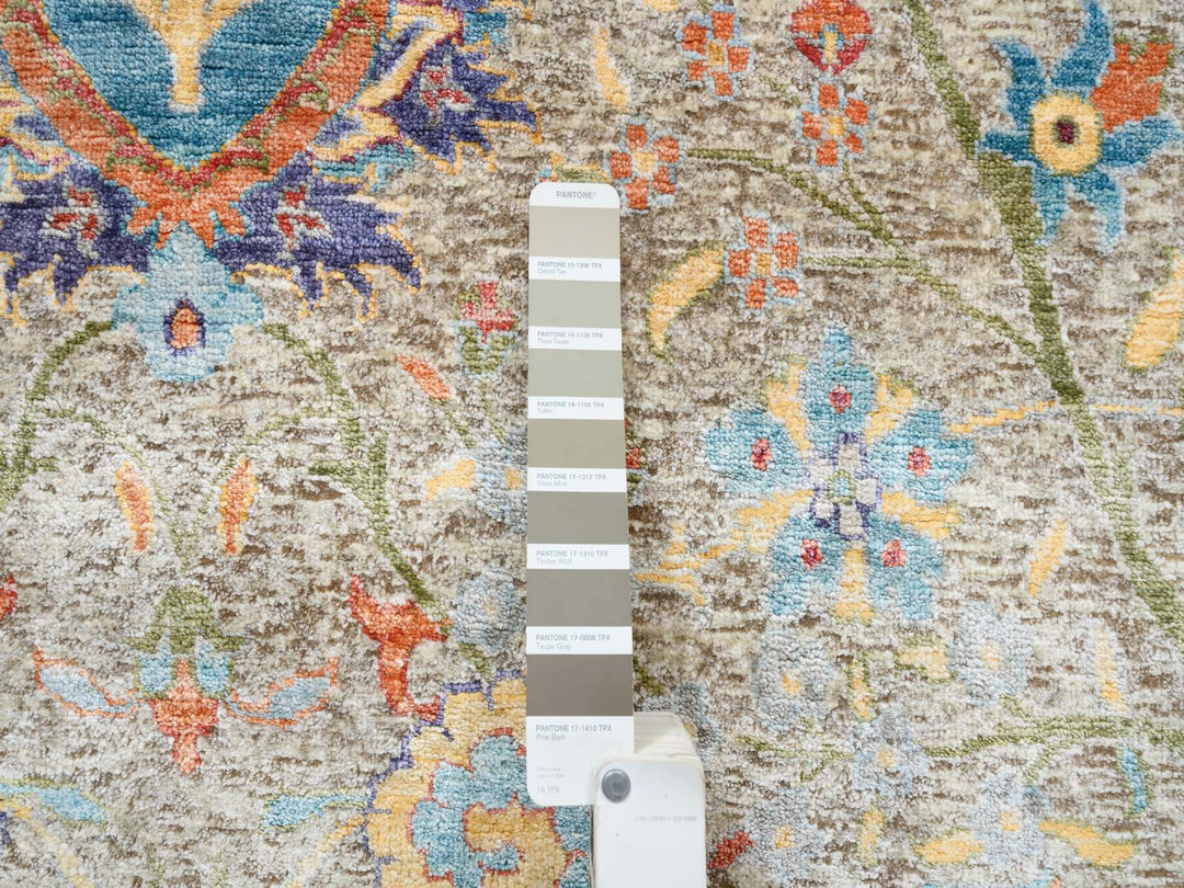 8'0" x 8'0" New Hand Knotted Ivory Wool & Silk Square Oriental Rug - MOA10263683