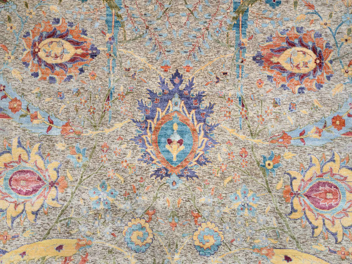 8'0" x 8'0" New Hand Knotted Beige Wool & Silk Square Oriental Rug - MOA10263683