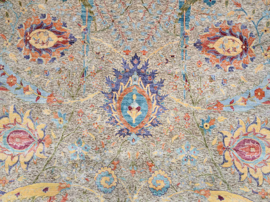 8'0" x 8'0" New Hand Knotted Ivory Wool & Silk Square Oriental Rug - MOA10263683