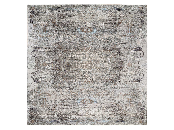 8'0" x 8'1" New Hand Knotted Grey Wool & Silk Square Oriental Rug - MOA10263684