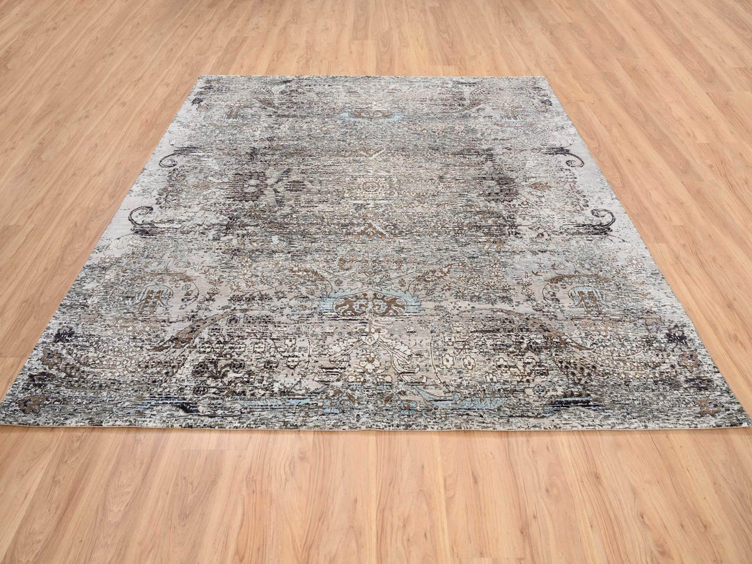 8'0" x 8'1" New Hand Knotted Grey Wool & Silk Square Oriental Rug - MOA10263684