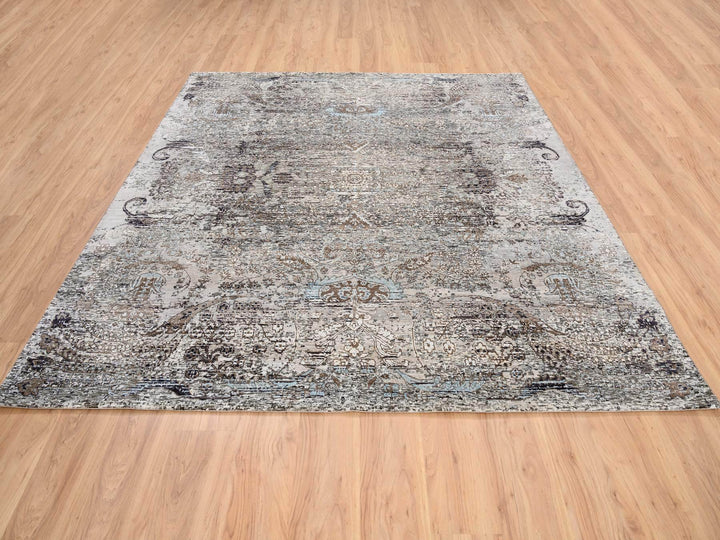 8'0" x 8'1" New Hand Knotted Grey Wool & Silk Square Oriental Rug - MOA10263684