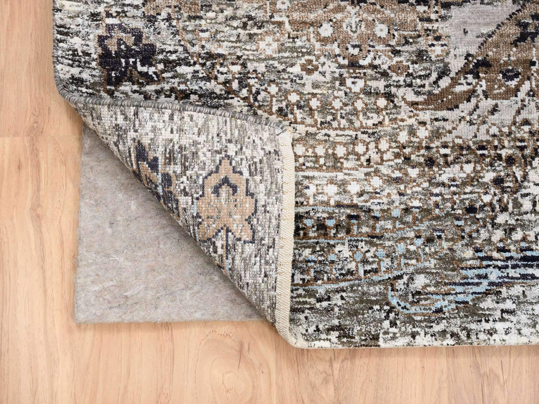 8'0" x 8'1" New Hand Knotted Grey Wool & Silk Square Oriental Rug - MOA10263684