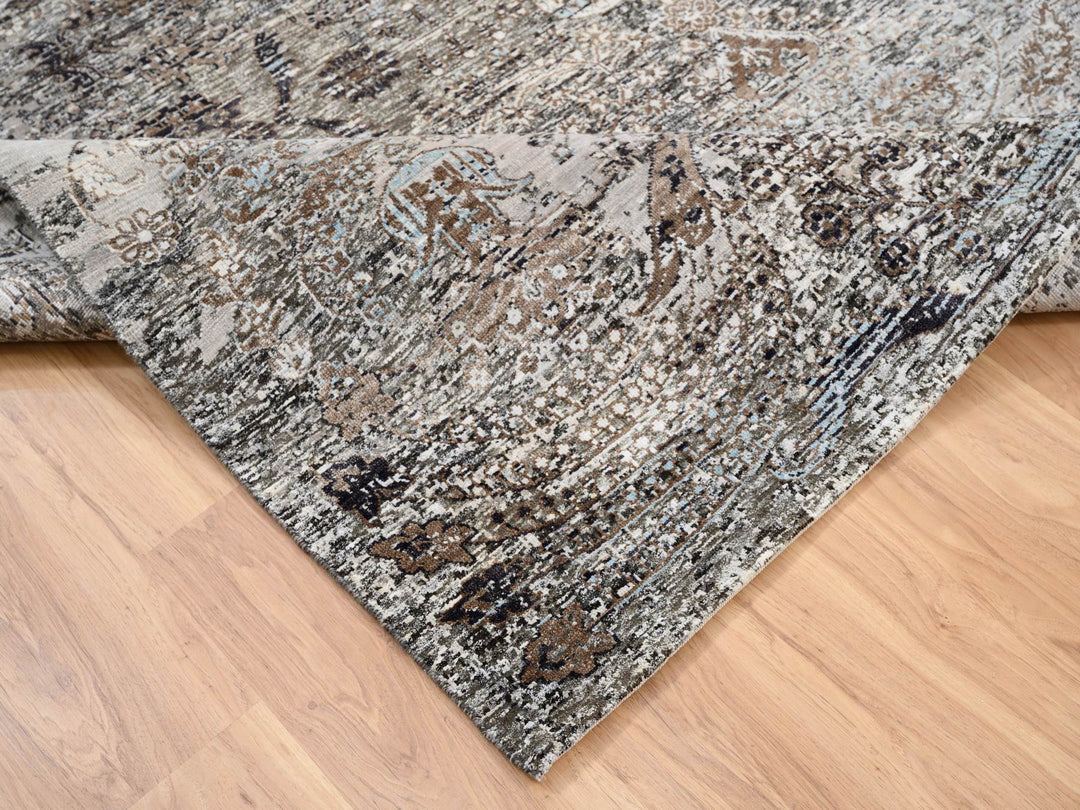 8'0" x 8'1" New Hand Knotted Grey Wool & Silk Square Oriental Rug - MOA10263684