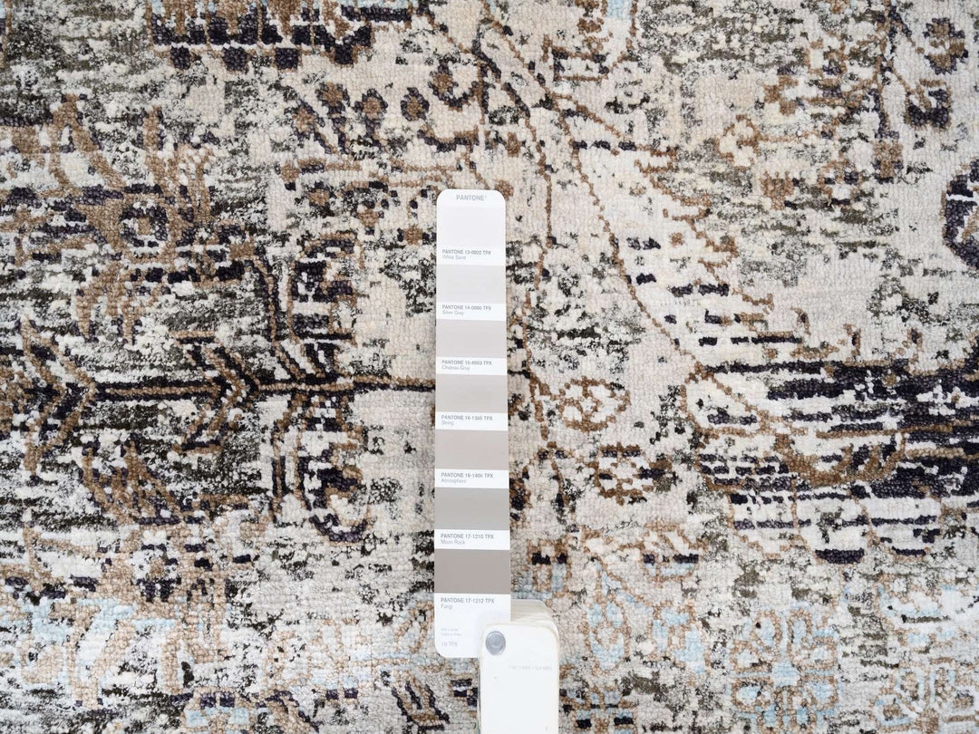 8'0" x 8'1" New Hand Knotted Grey Wool & Silk Square Oriental Rug - MOA10263684