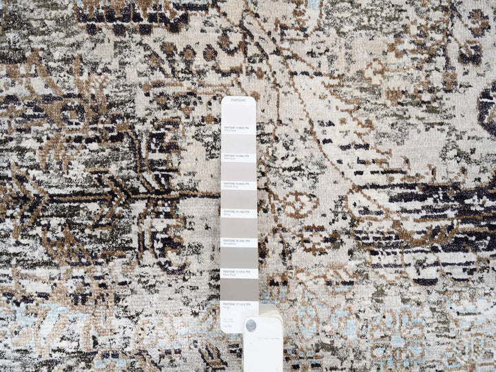 8'0" x 8'1" New Hand Knotted Grey Wool & Silk Square Oriental Rug - MOA10263684