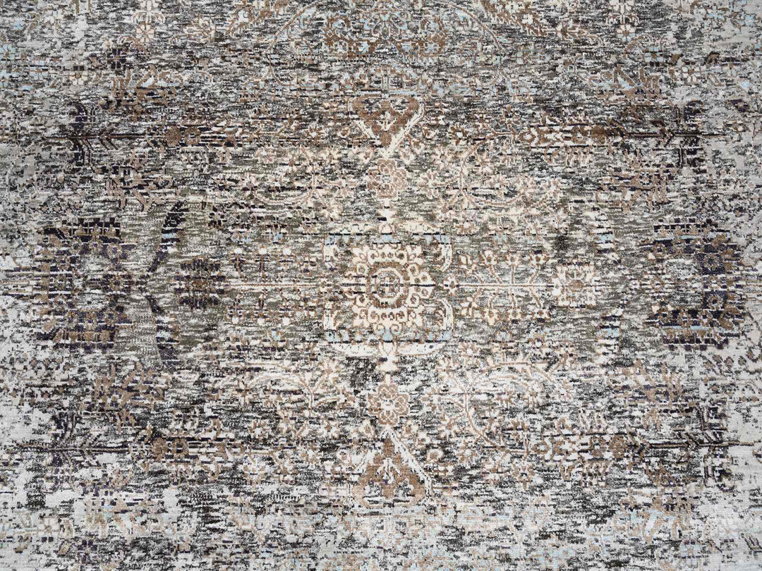 8'0" x 8'1" New Hand Knotted Grey Wool & Silk Square Oriental Rug - MOA10263684