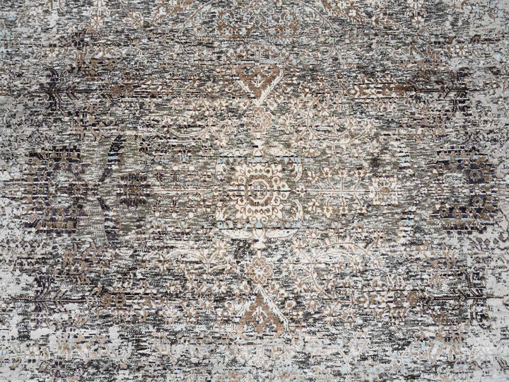 8'0" x 8'1" New Hand Knotted Grey Wool & Silk Square Oriental Rug - MOA10263684