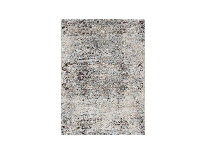 4'1" x 6'0" New Hand Knotted Grey Wool & Silk Rectangle Oriental Rug - MOA10263694