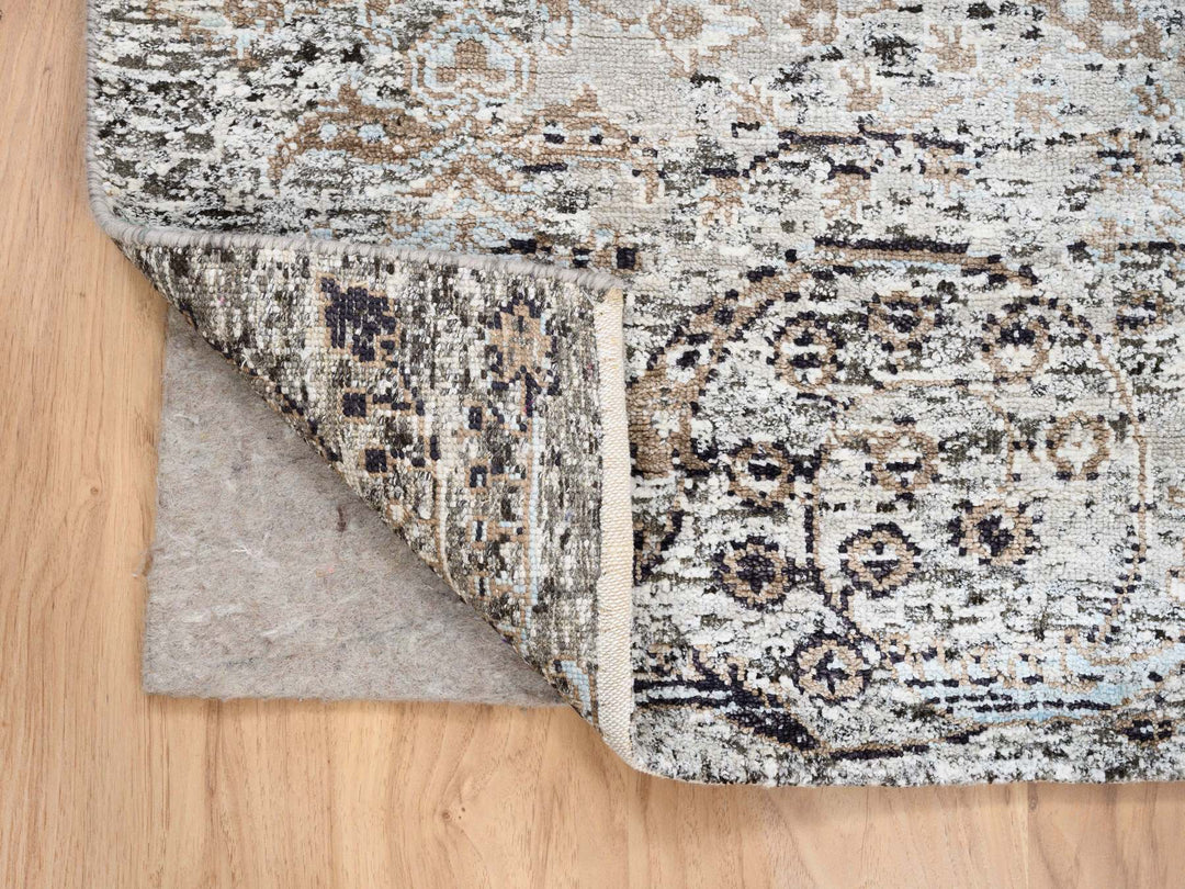 4'1" x 6'0" New Hand Knotted Grey Wool & Silk Rectangle Oriental Rug - MOA10263694