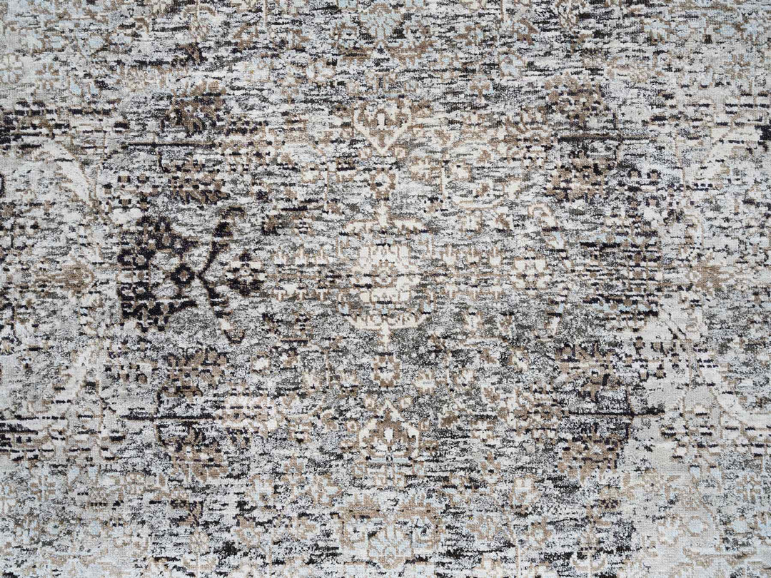 4'1" x 6'0" New Hand Knotted Grey Wool & Silk Rectangle Oriental Rug - MOA10263694