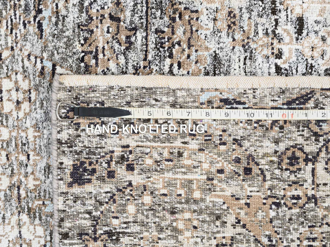 4'1" x 6'0" New Hand Knotted Grey Wool & Silk Rectangle Oriental Rug - MOA10263694