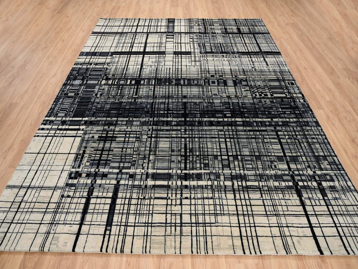 8'2" x 9'9" New Hand Knotted Black Wool Rectangle Oriental Rug - MOA10263702