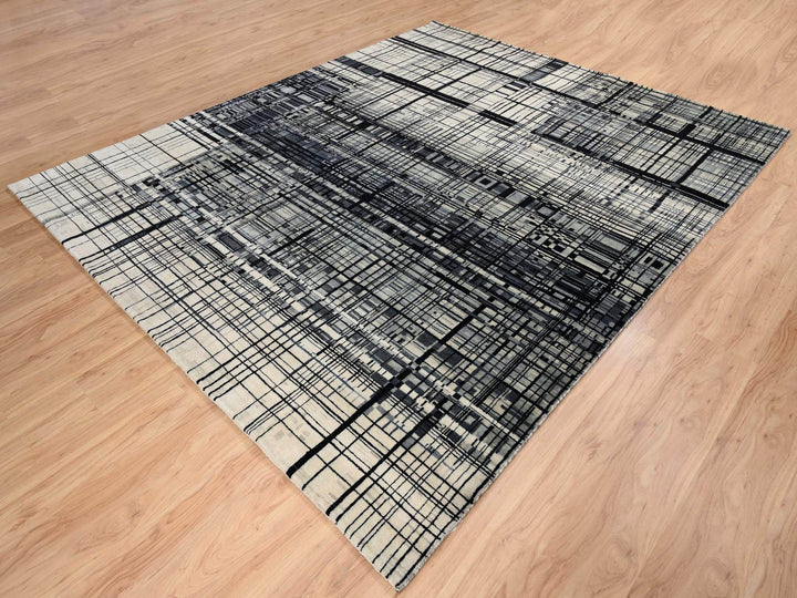 8'2" x 9'9" New Hand Knotted Black Wool Rectangle Oriental Rug - MOA10263702