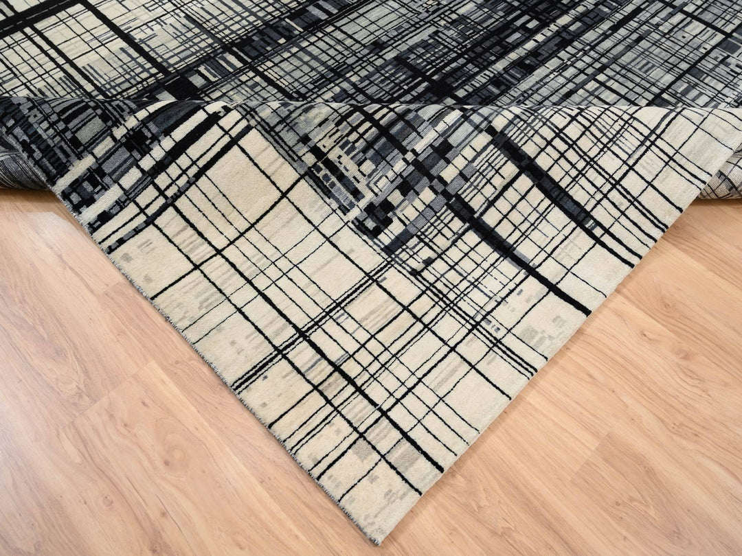 8'2" x 9'9" New Hand Knotted Black Wool Rectangle Oriental Rug - MOA10263702