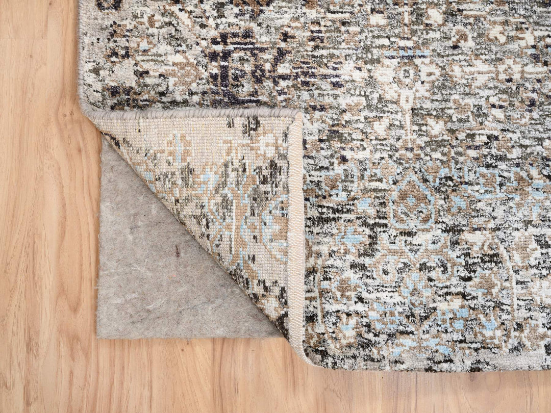 2'6" x 10'0" New Hand Knotted Grey Wool & Silk Runner Oriental Rug - MOA10263707