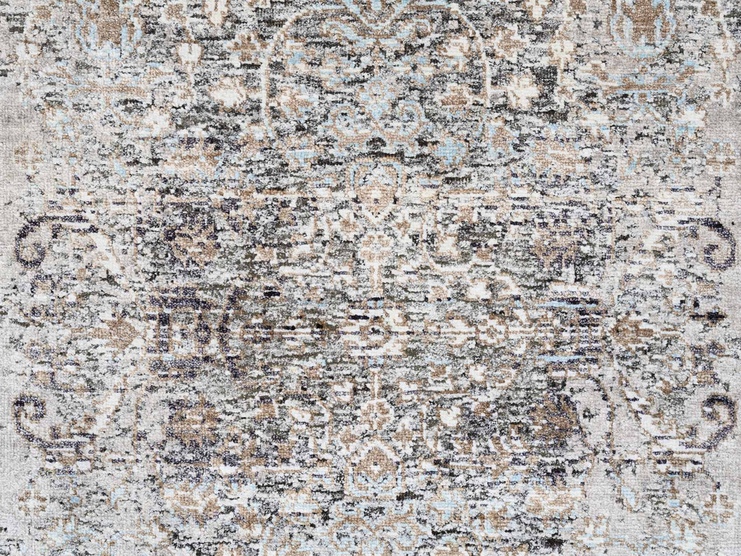 2'6" x 10'0" New Hand Knotted Grey Wool & Silk Runner Oriental Rug - MOA10263707