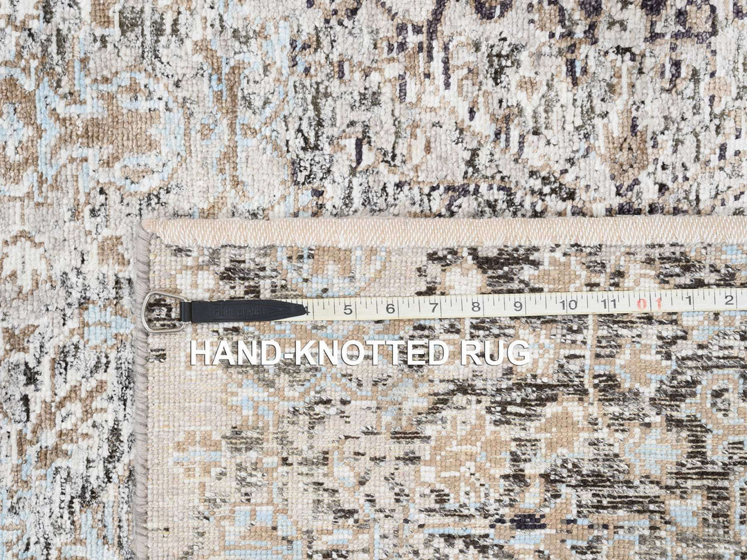 2'6" x 10'0" New Hand Knotted Grey Wool & Silk Runner Oriental Rug - MOA10263707