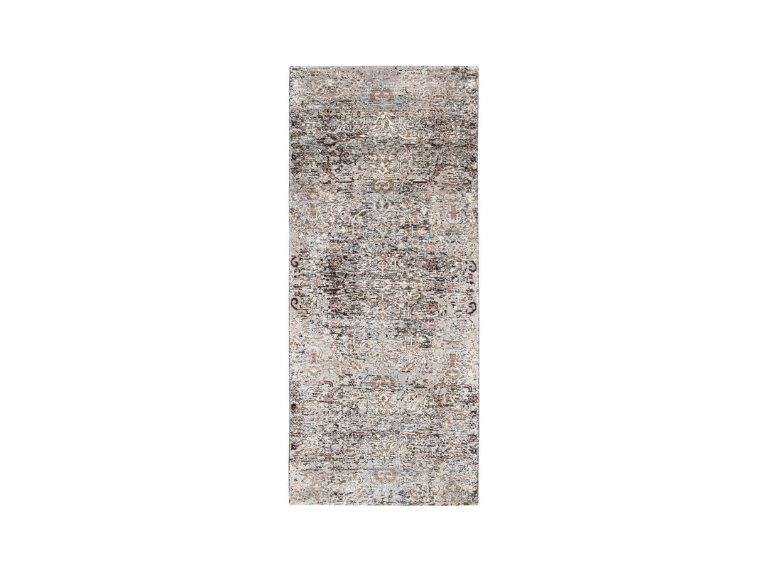 2'6" x 6'0" New Hand Knotted Grey Wool & Silk Runner Oriental Rug - MOA10263711