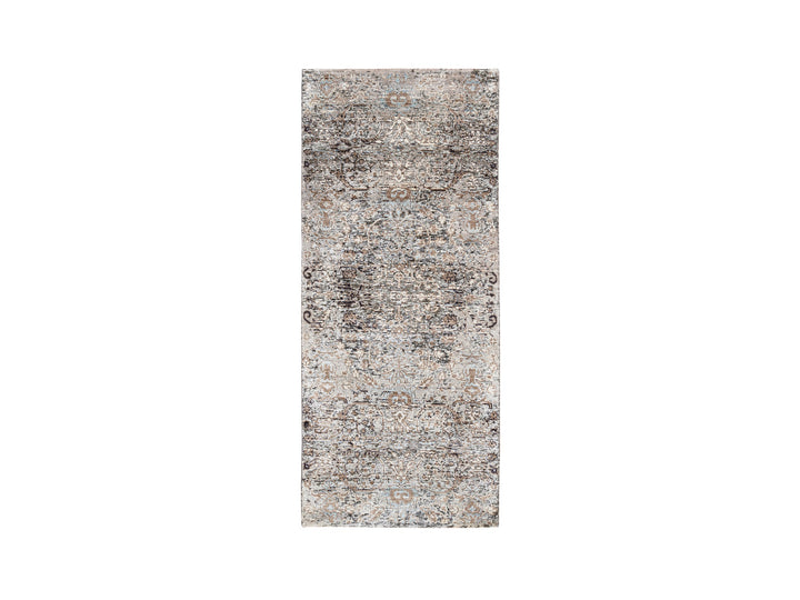 2'6" x 6'0" New Hand Knotted Grey Wool & Silk Runner Oriental Rug - MOA10263711