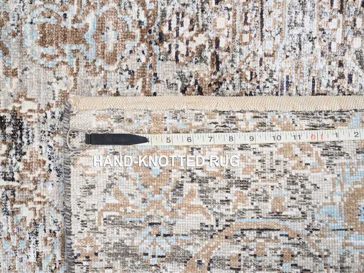 2'6" x 6'0" New Hand Knotted Grey Wool & Silk Runner Oriental Rug - MOA10263711