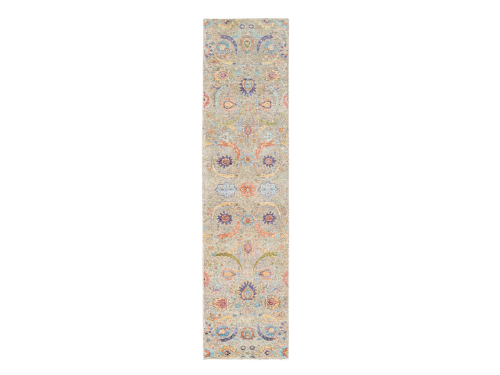 2'5" x 10'1" New Hand Knotted Beige Wool & Silk Runner Oriental Rug - MOA10263717
