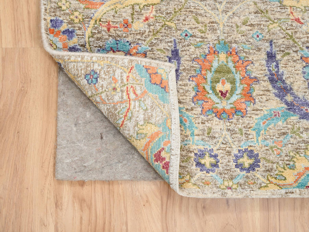 2'5" x 10'1" New Hand Knotted Beige Wool & Silk Runner Oriental Rug - MOA10263717