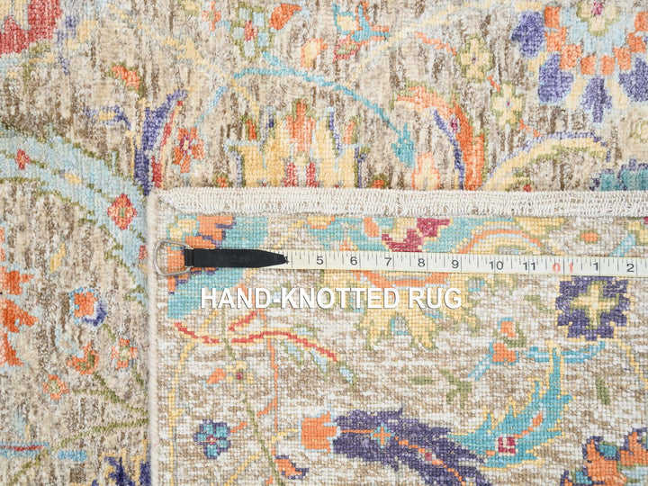 2'5" x 10'1" New Hand Knotted Beige Wool & Silk Runner Oriental Rug - MOA10263717