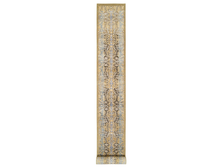 2'7" x 22'0" New Hand Knotted Brown Wool & Silk Runner Oriental Rug - MOA10263718