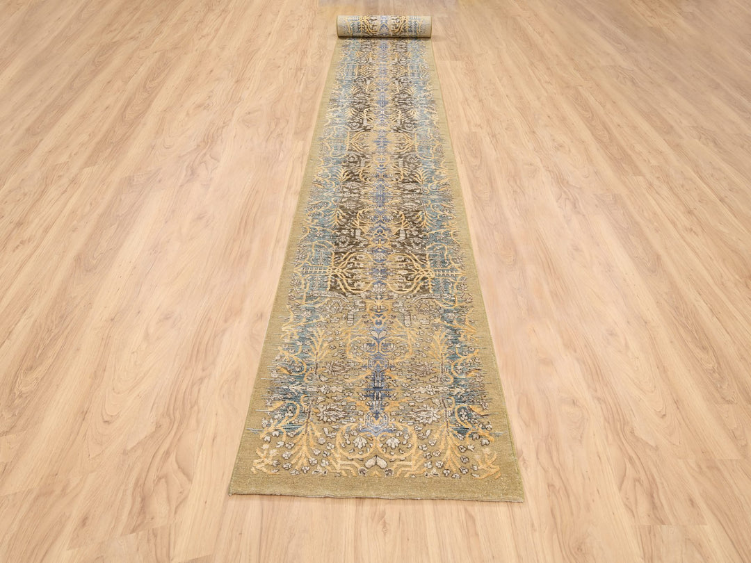 2'7" x 22'0" New Hand Knotted Brown Wool & Silk Runner Oriental Rug - MOA10263718