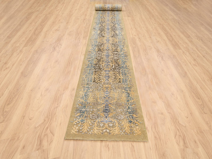 2'7" x 22'0" New Hand Knotted Brown Wool & Silk Runner Oriental Rug - MOA10263718