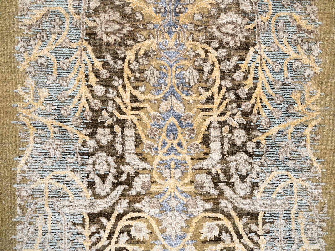 2'7" x 22'0" New Hand Knotted Brown Wool & Silk Runner Oriental Rug - MOA10263718