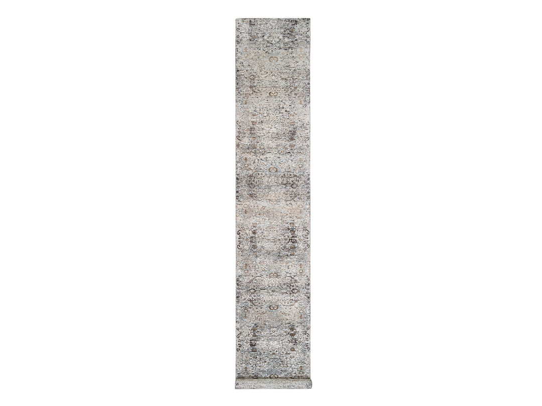 2'6" x 16'0" New Hand Knotted Grey Wool & Silk Runner Oriental Rug - MOA10263722