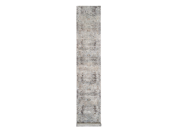 2'6" x 16'0" New Hand Knotted Grey Wool & Silk Runner Oriental Rug - MOA10263722