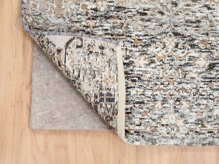 2'6" x 16'0" New Hand Knotted Grey Wool & Silk Runner Oriental Rug - MOA10263722