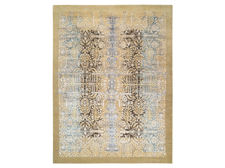 9'0" x 12'2" New Hand Knotted Brown Wool & Silk Rectangle Oriental Rug - MOA10263724