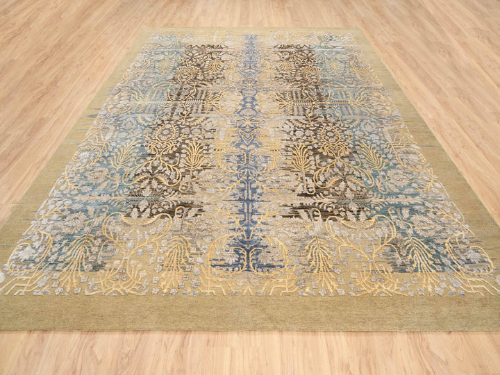 9'0" x 12'2" New Hand Knotted Brown Wool & Silk Rectangle Oriental Rug - MOA10263724