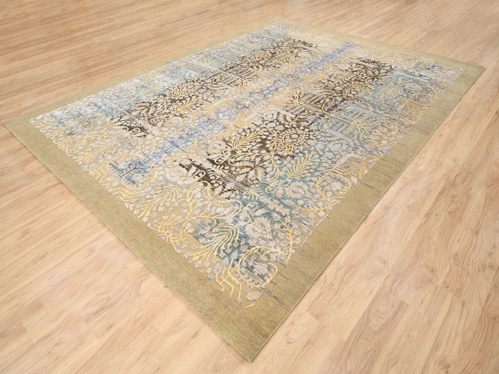 9'0" x 12'2" New Hand Knotted Brown Wool & Silk Rectangle Oriental Rug - MOA10263724